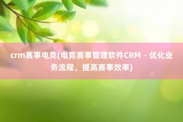 crm赛事电竞(电竞赛事管理软件CRM - 优化业务流程，提高赛事效率)