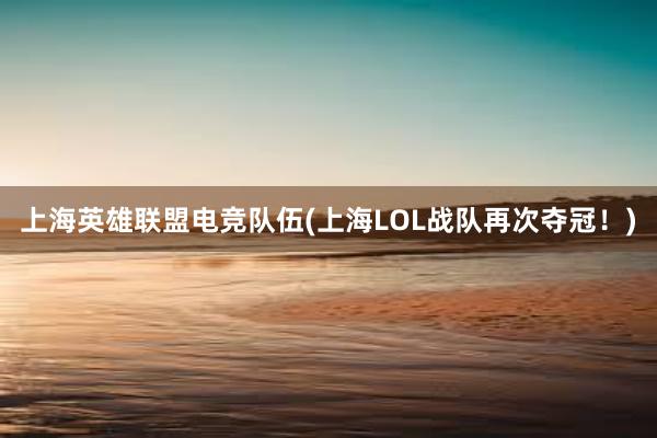 上海英雄联盟电竞队伍(上海LOL战队再次夺冠！)