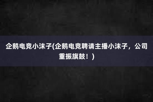 企鹅电竞小沫子(企鹅电竞聘请主播小沫子，公司重振旗鼓！)