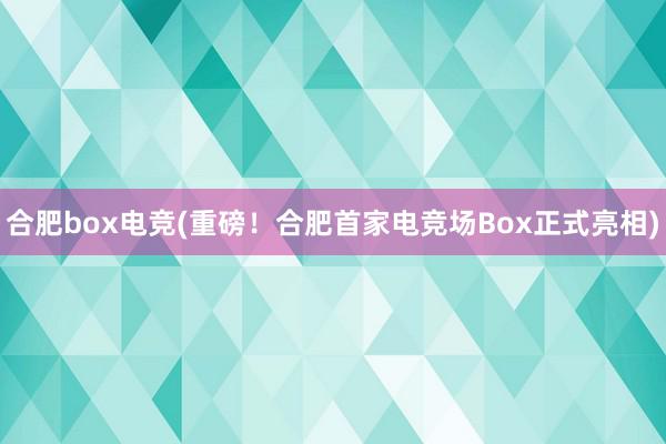 合肥box电竞(重磅！合肥首家电竞场Box正式亮相)