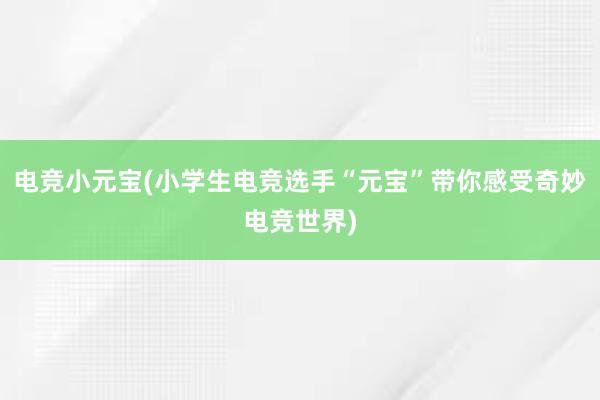 电竞小元宝(小学生电竞选手“元宝”带你感受奇妙电竞世界)