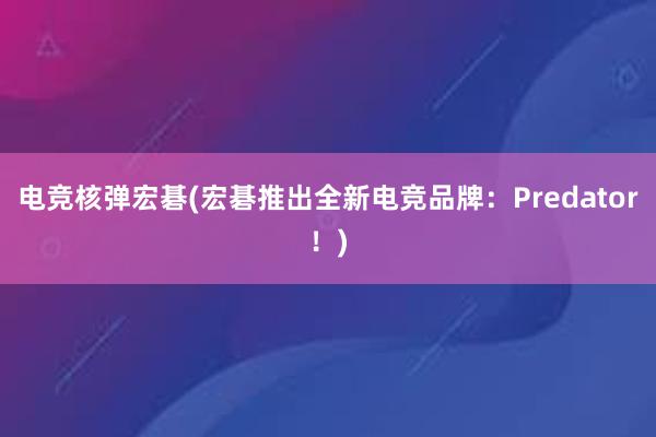 电竞核弹宏碁(宏碁推出全新电竞品牌：Predator！)