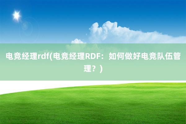 电竞经理rdf(电竞经理RDF：如何做好电竞队伍管理？)