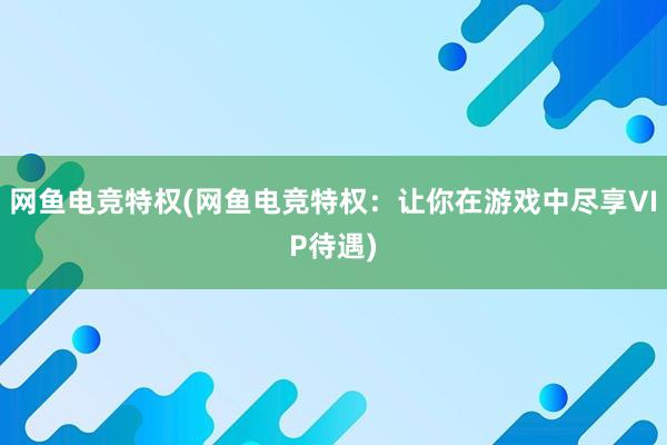 网鱼电竞特权(网鱼电竞特权：让你在游戏中尽享VIP待遇)